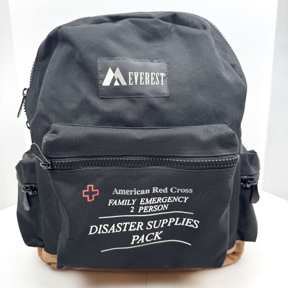 VTG Everest American Red Cross Black / Brown Suede Leather Bottom Backpack READ